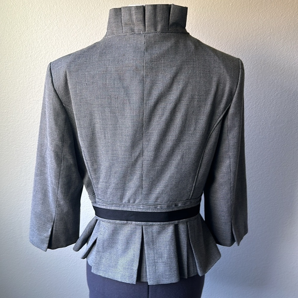 White House Black Market jacket herringbone blazer ruffled collar belt size 8 - Picture 6 of 11